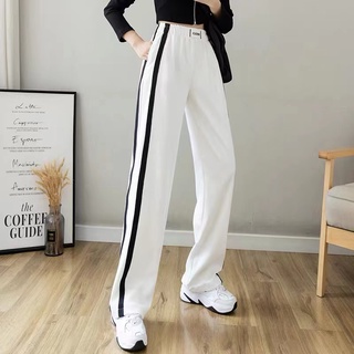 Korean high waist loose pants for women drape pants striped sports