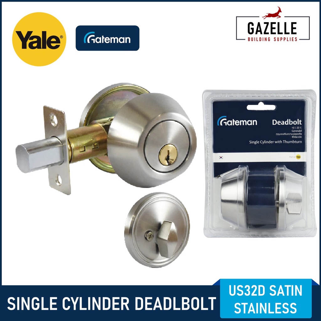 Yale Gateman Entrance Door Lock Single Cylinder Deadbolt Us32d Stainless Steel Shopee 9582