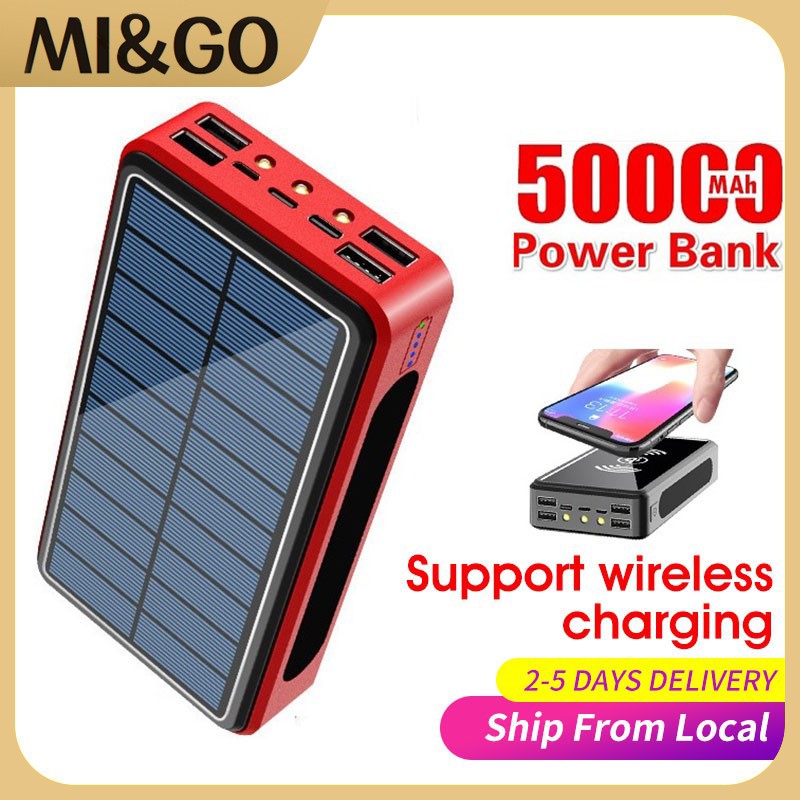 Wireless Solar 50000mah Power Bank Cargador rápido con luz Sos Led