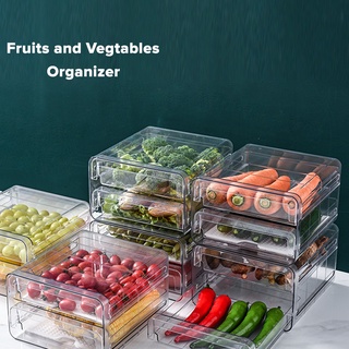 SANNO Fridge Food Storage Vegetable Fruit Containers Produce Saver  Container Stackable Refrigerator Freezer Organizer Fresh Keeper Drawers  Organizer