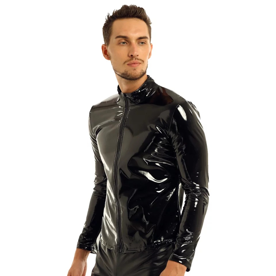 Thoshine Brand Men Patent Leather Jackets Thin Shiny Fashion PVC Faux Leather  Shirts Glossy Plus Size