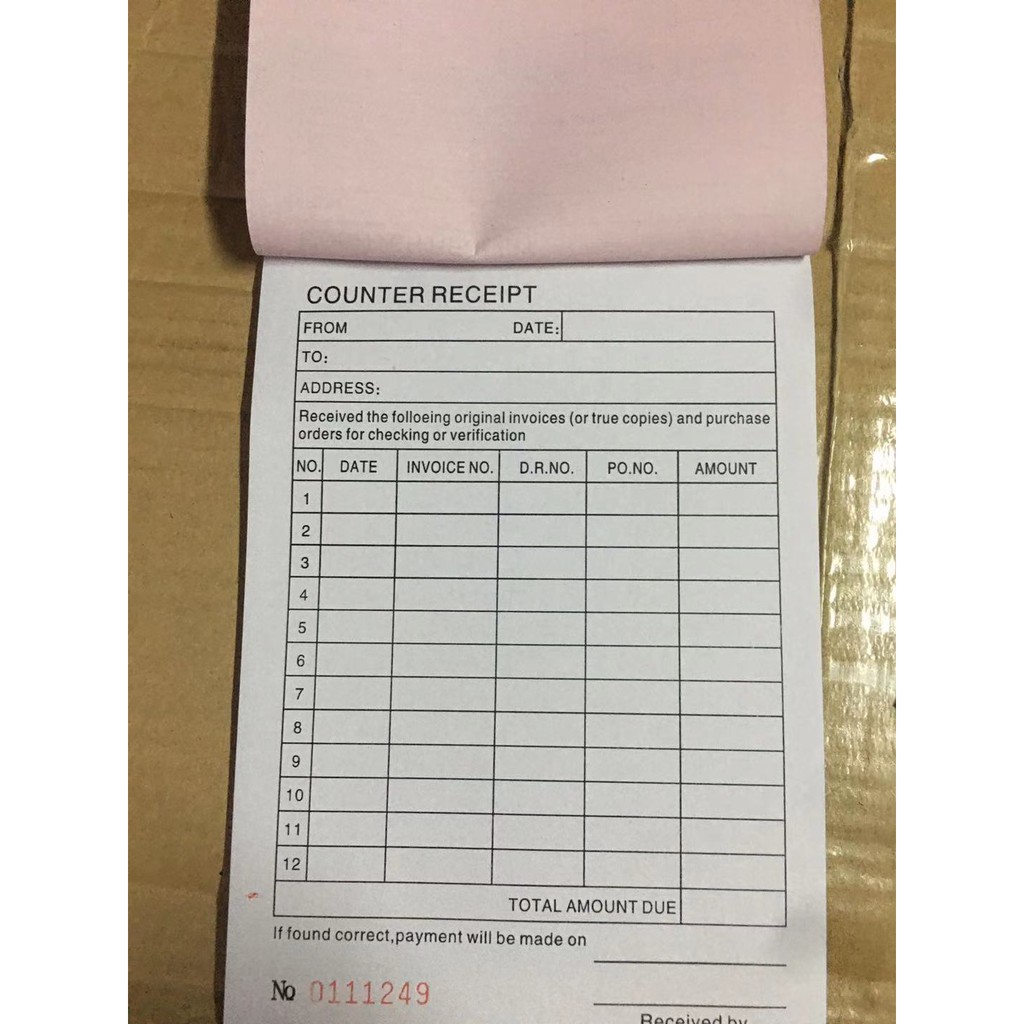 COUNTER RECEIPT LIST 13.2X19.2CM duplicate and triplicate carbon paper