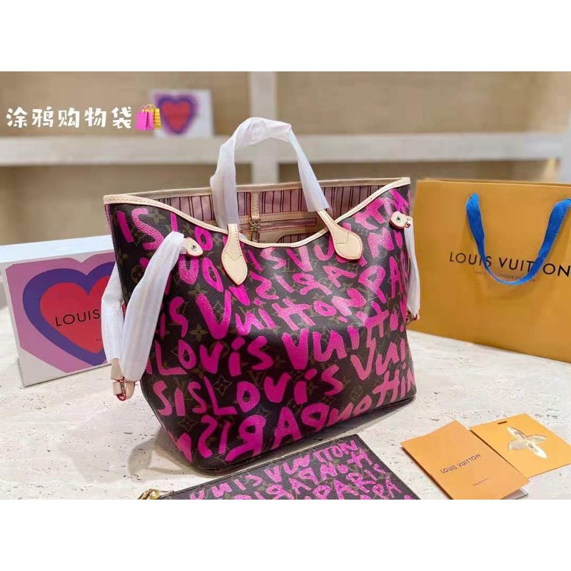 Louis Vuitton Limited Edition Neverfull Monogram Graffiti Fuchsia Stephen  Sprouse - SOLD