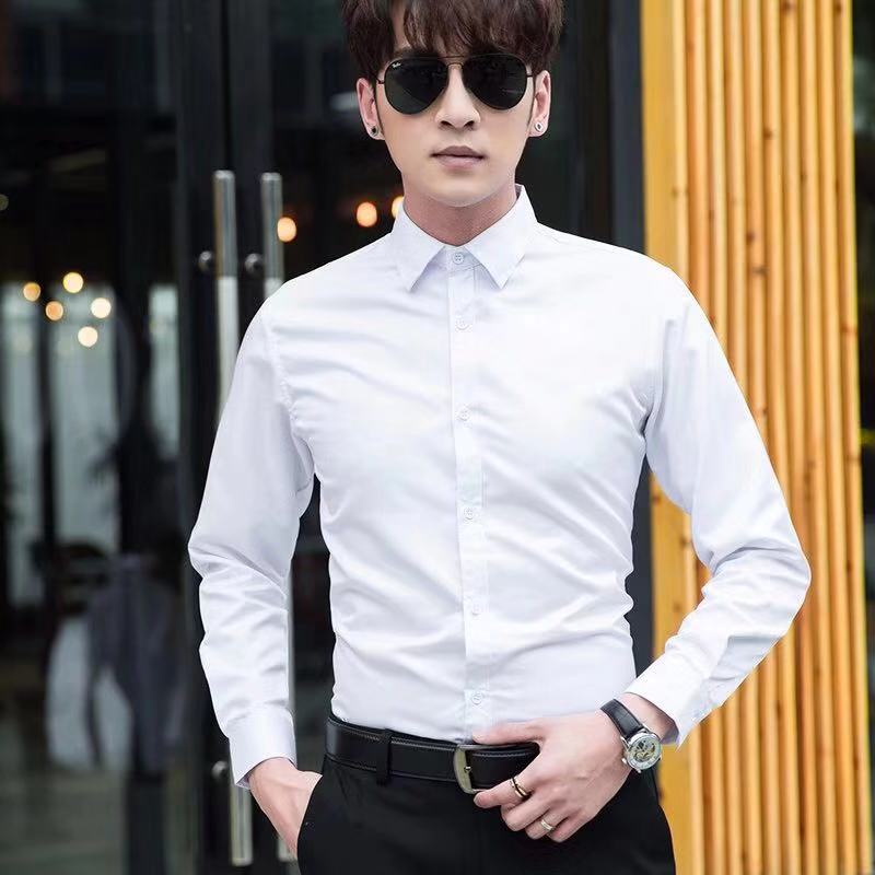 Men's Shirt Slim Fit Business White Shirt Business Shirt Solid Color ...