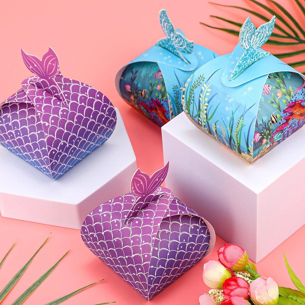 Purple/Blue Mermaid Tail Candy Paper Boxes Cookies Packaging Boxes for ...