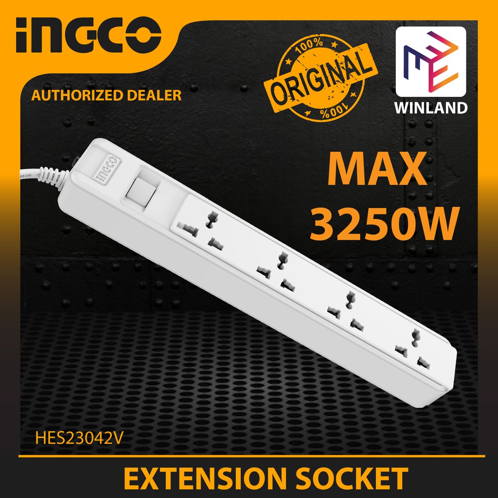 INGCO Tools 4 Ways Extension Cord Cable Wire Universal Socket HES23042V