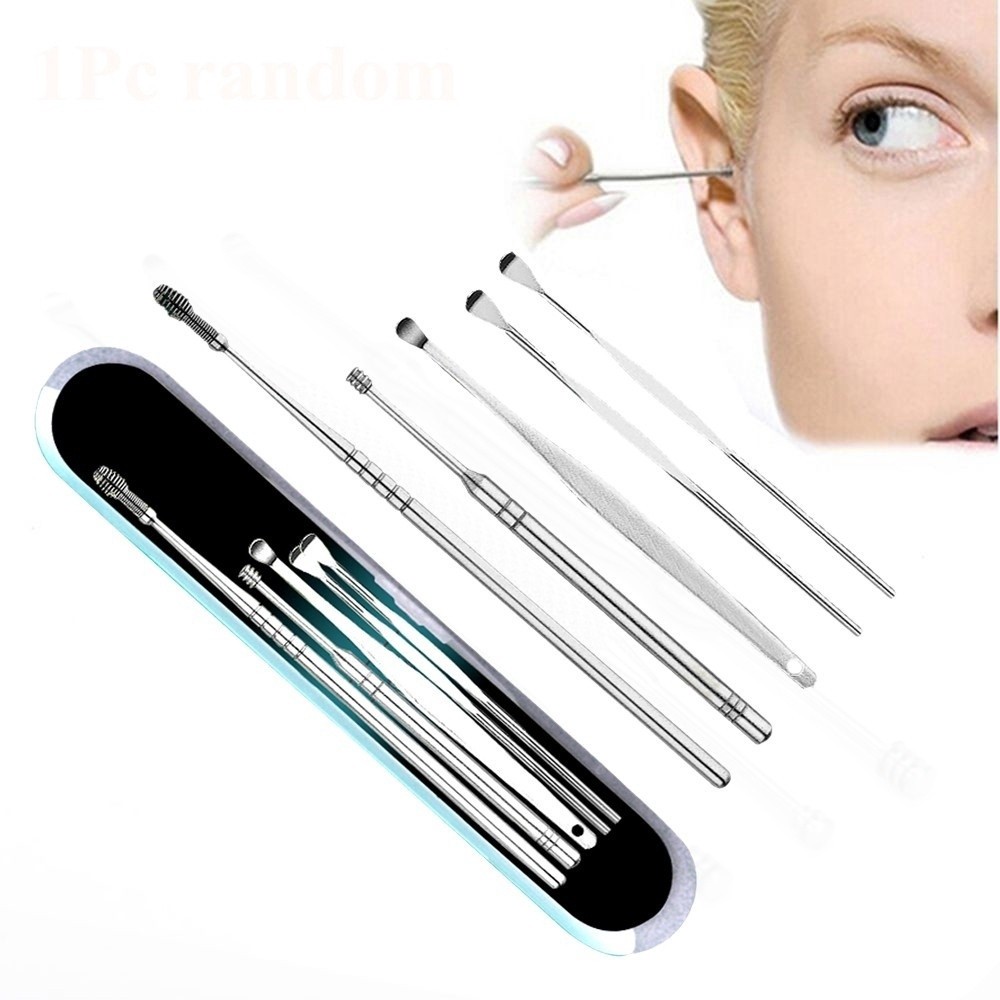 5Pcs/Set Silver Stainless Steel Ear Spring Screw Dig Ear Clean Ear Pick ...