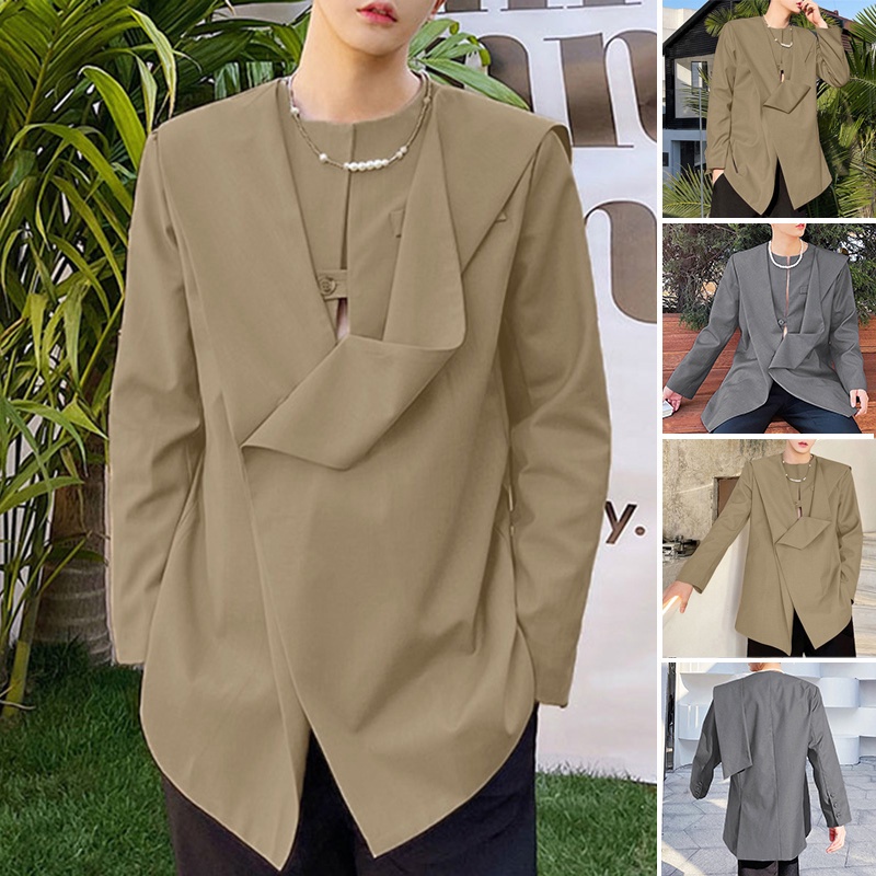 MR Men Modern Fashion Asymmetrical Style Solid Color Long Sleeves ...