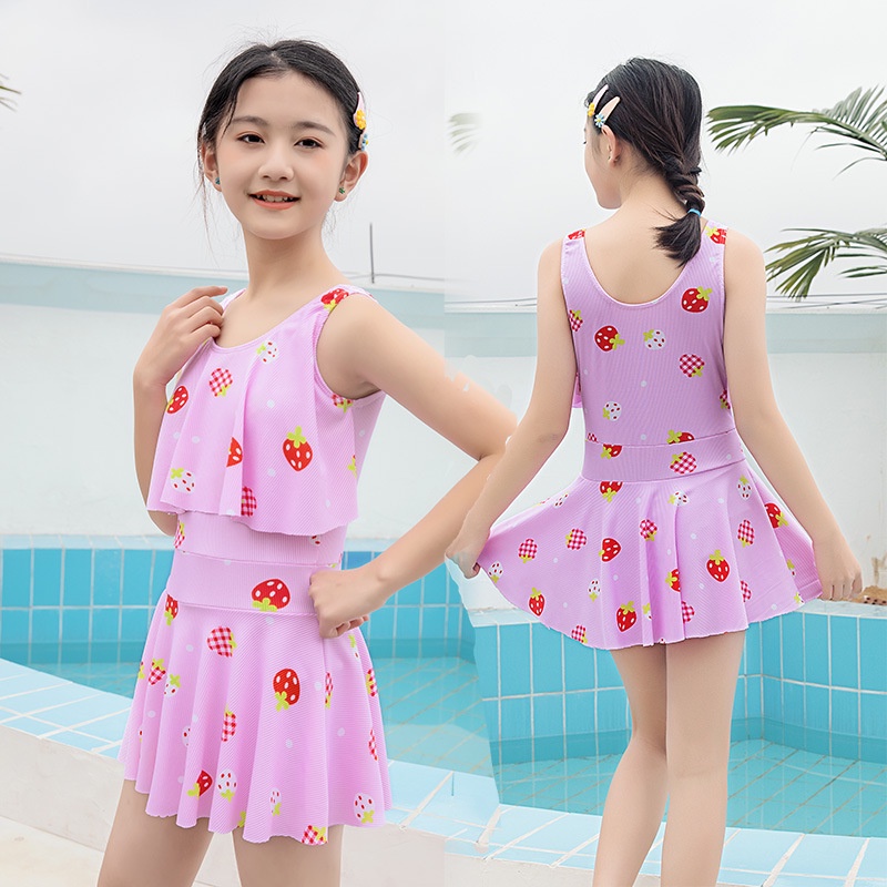 ✹◇2021 children 8-12 years old swimsuit girls one-piece cute princess dress  style big kids swimwear