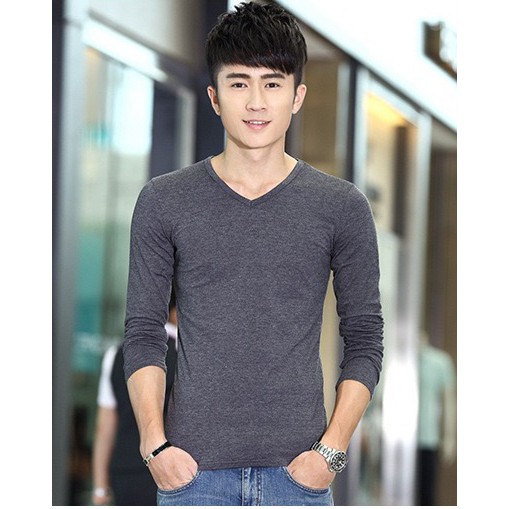 Long sleeve T shirt for Mens Tops Men V Neck Tees