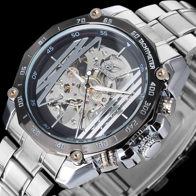 Forsining TM427 Skeleton Steel Mechanical Automatic Watch 44 OFF