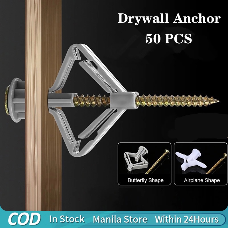 50Pcs Drywall Anchor Aircraft/Butterfly Expansion Bolts Gypsum Board