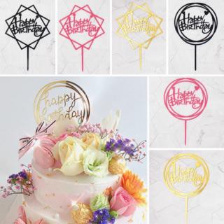 SJW 1pcs Acrylic Cake Topper Round Square Heart Shape Happy Birthday ...