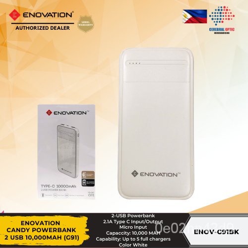 Enovation Candy Power Bank 2 USB 10,000mAh (G91) 2.1a Fast Charging YvYH Shopee Philippines