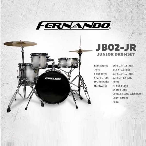 Fernando JB02JR Junior Drumset (Silver Sparkle)(Drumset)(Junior)(Remo