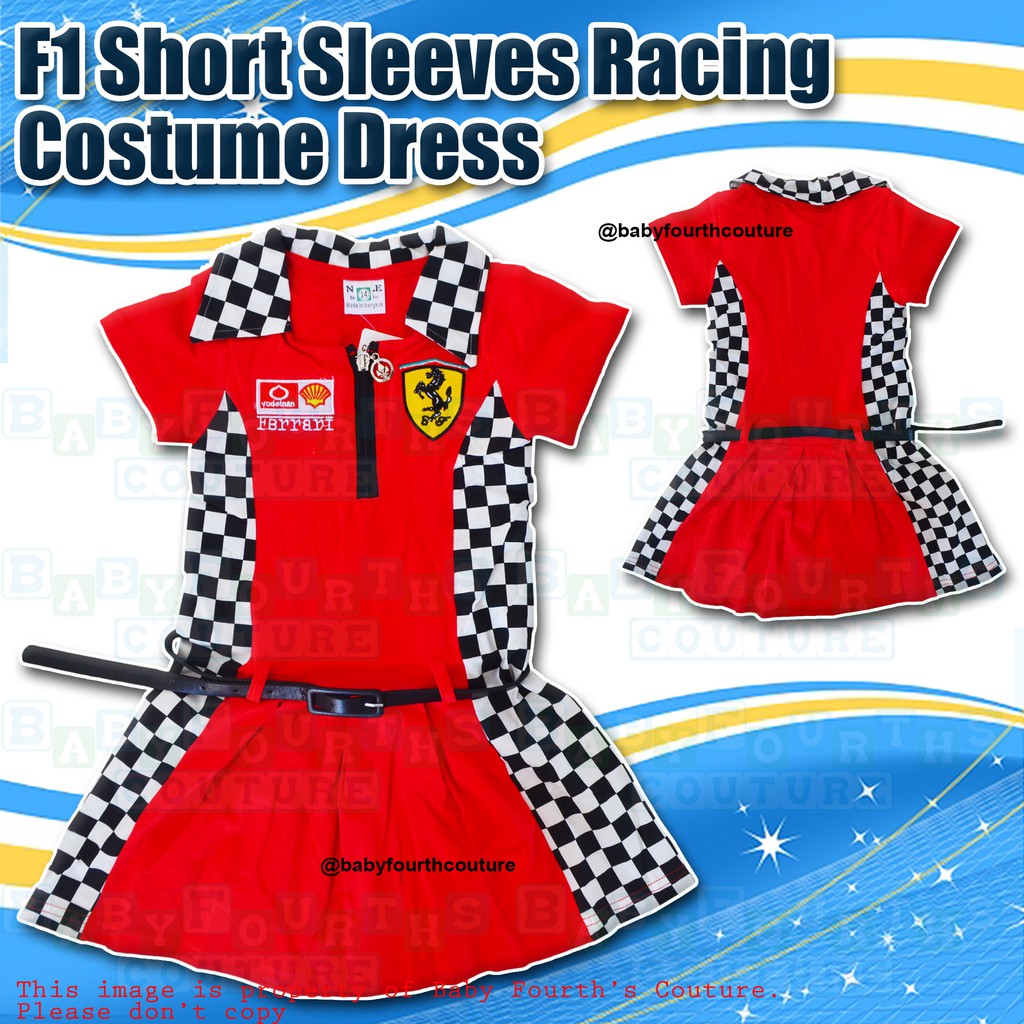 COD Kids Red Formula 1 Car Racing Driver Short Sleeves Costume Dress