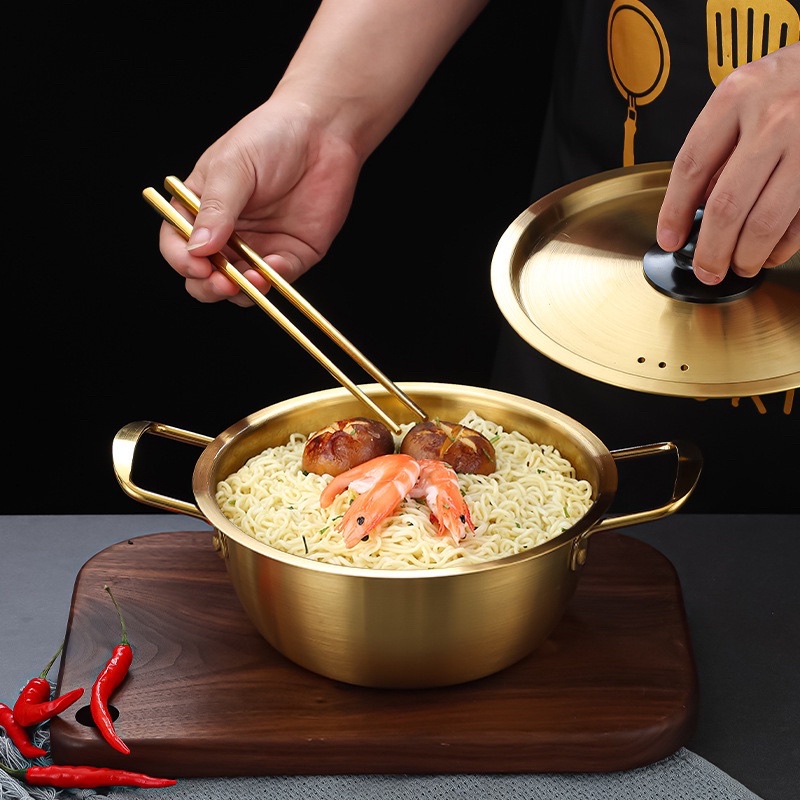 304 Korean instant noodle pot stainless steel Ramen pot Gold Plated ...