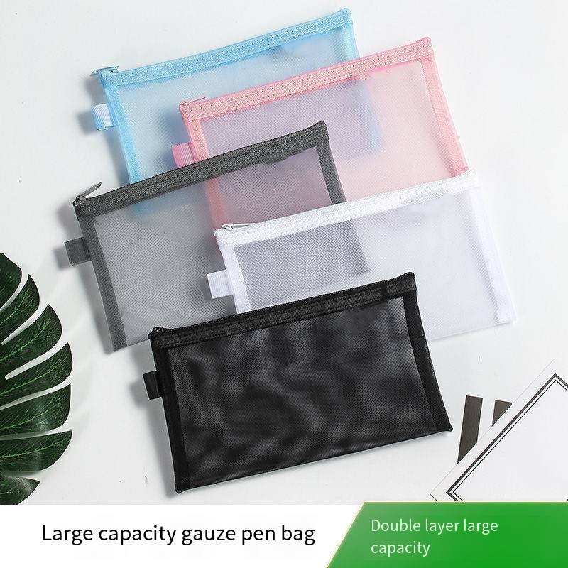Transparent mesh pencil bag single and double layer large capacity