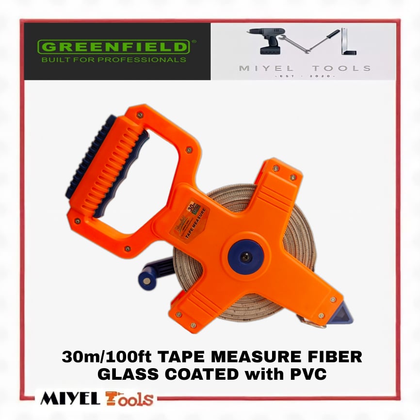 GREENFIELD Tape Measure Fiber Glass Coated with PVC 30m 100ft (ORANGE ...