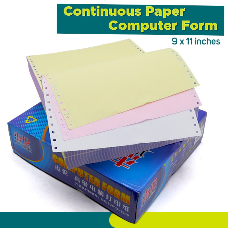 3 Ply Carbonless Continuous Computer Form 9.5 x 5.5 inches Colored ...