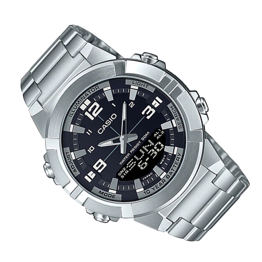Casio AMW-870D-1A Digital Analog Stainless Steel Strap Watch For Men ...
