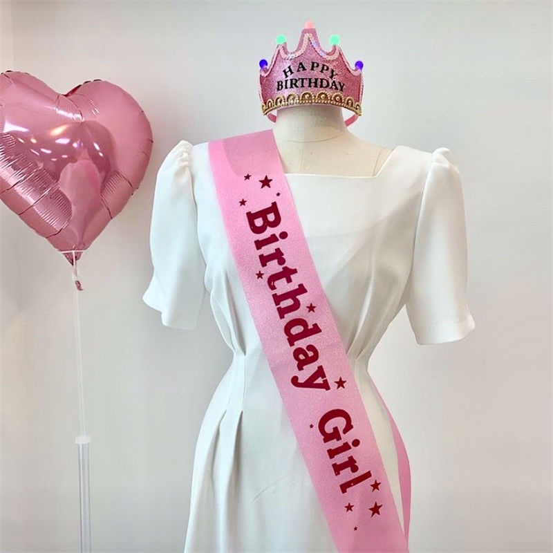 Birthday Girl Satin Sash Ribbons Letters Shoulder Strap Adult Kids DIY ...