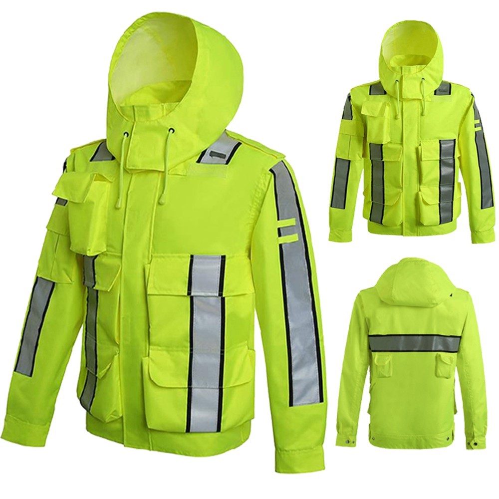 High Visibility Rain Jacket Safety Rain Coat With Reflective Stripes ...