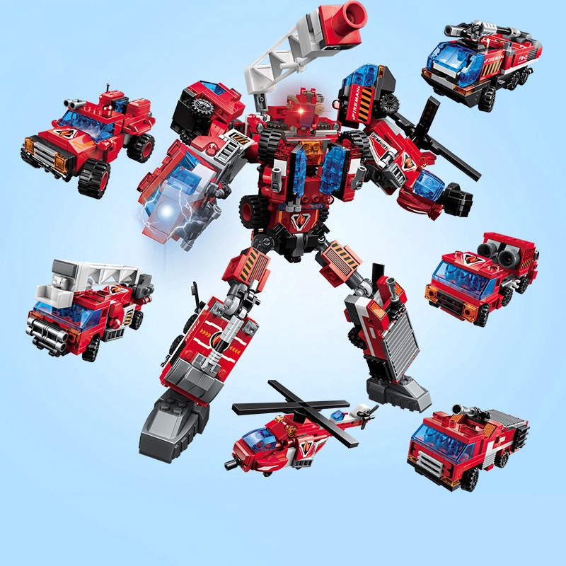 496 Pcs/set 6 In 1 Fire Fighting Robot Building Blocks Compatible brand ...