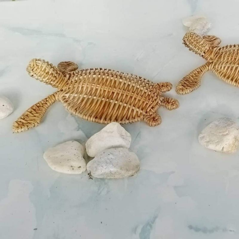 Natural Handwoven Wicker Rattan Baby Sea Turtle Set Of 3 