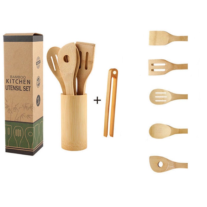 4/7 Pieces Bamboo Kitchen Utensils Wooden Spatula Cookware Set Wooden ...