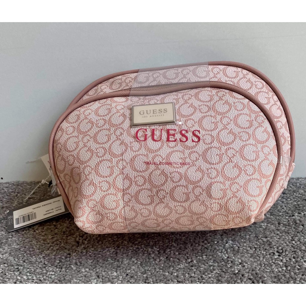 Guess Women Cosmetic Makeup 2 Pouch Rhodes Travel Bag Coal Brand New