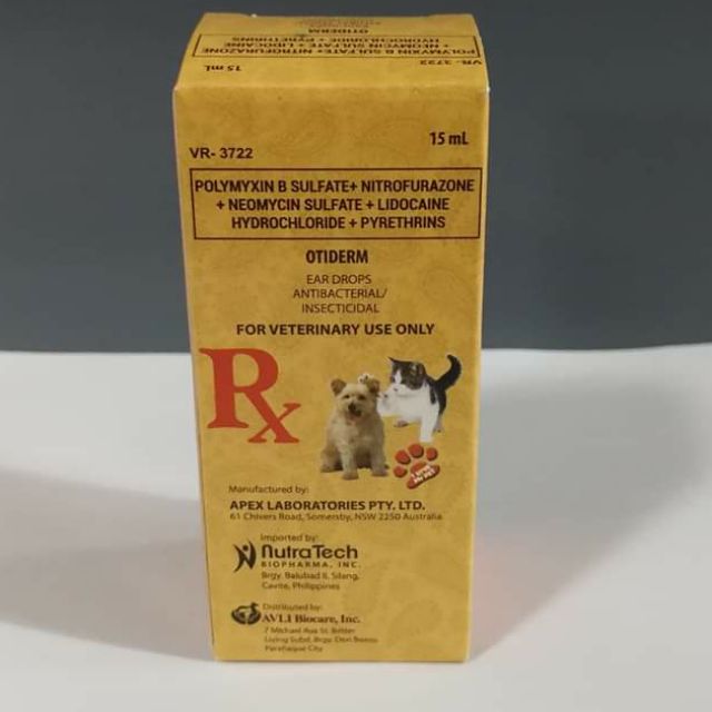 Otiderm ear drops for dog and cat antibacterial insectidical colorless