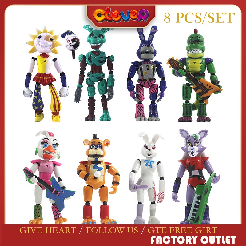 8Pcs/Set FNAF Sundrop Freddy Toys Anime Figure Five Night At Freddys ...