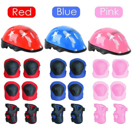 7Pcs Kids Helmet Knee Protective Gear Set Bicycle Knee Elbow Wrist