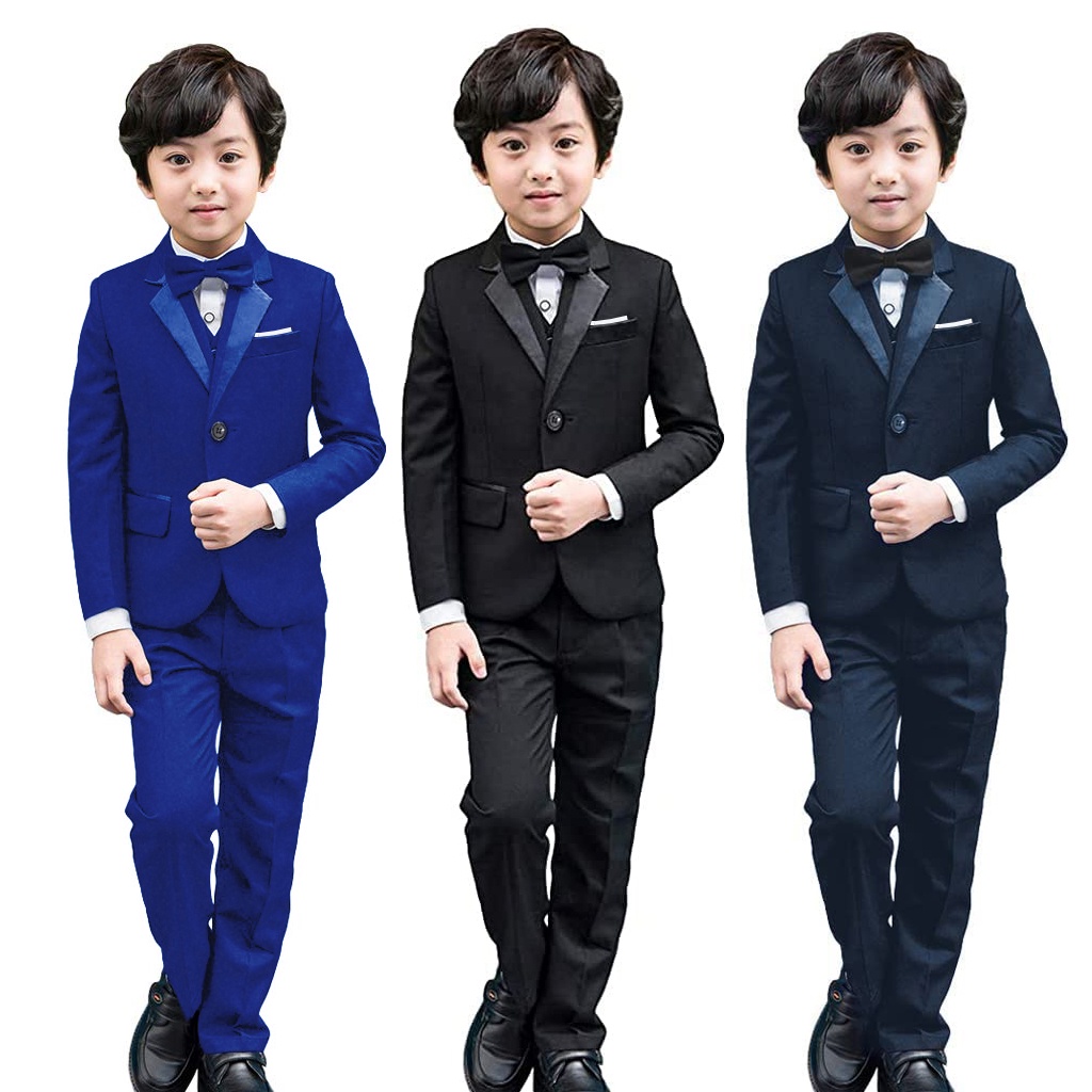 LOLANTA 5-delig jongens pakje, formeel kinderkleding voor bruiloften en verjaardagen, solide vest, broek, overhemd en vlinderdas voor jongens, Zwart, 2-3 jaar