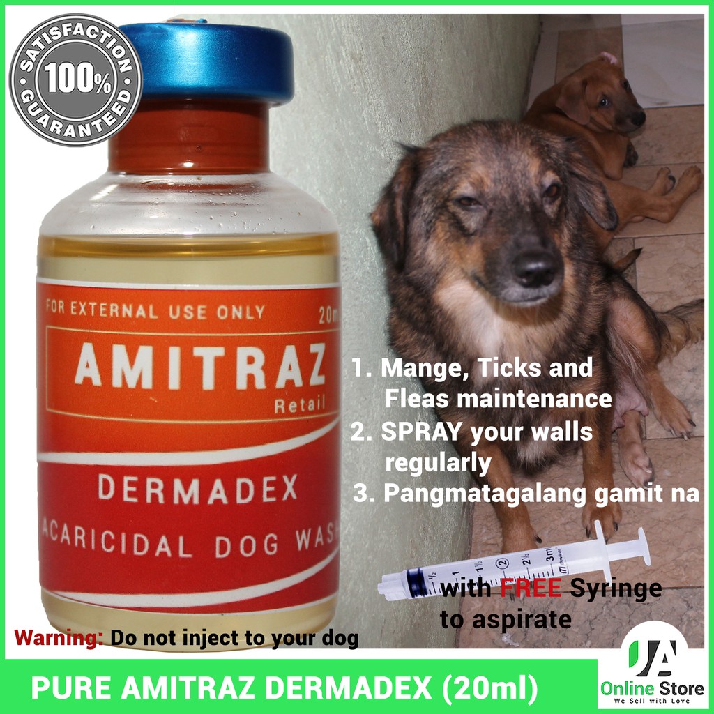 Pure Amitraz Dermadex Acaricidal Dog Wash 20cc ml with FREE Syringe Anti Tick Mange and Fleas