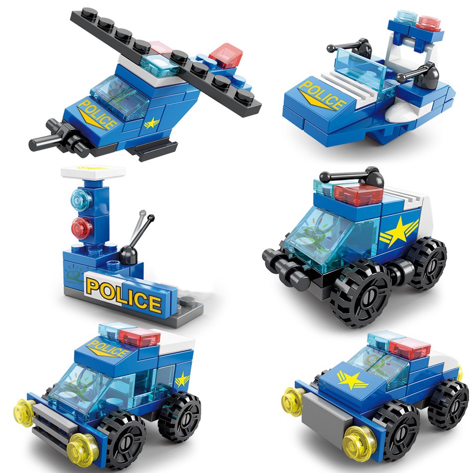 147PCS 6 IN 1 Police Series City Police Building Blocks small particles ...
