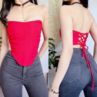 Nefrity Backless Corset/Trendy Tube Top/Sexy Self Tie Back Corset