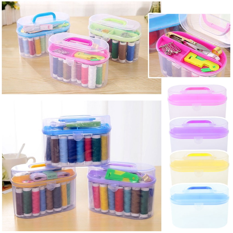Sewing Kit Tool Storage Box Needle Thread Scissor Organizer Medicine ...
