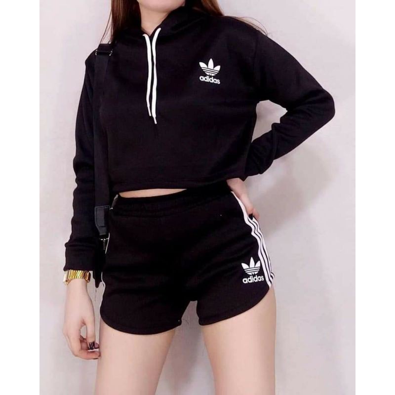 ADIDAS Hoody Terno Crop top Jacket and Short Shopee Philippines