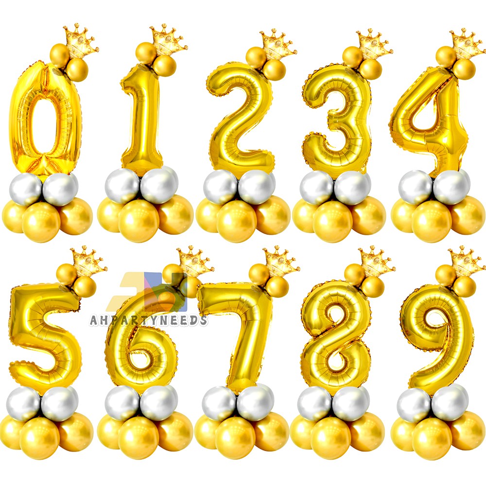 1set Gold Number Crown Foil Balloons Set Wedding Home Baby Shower ...