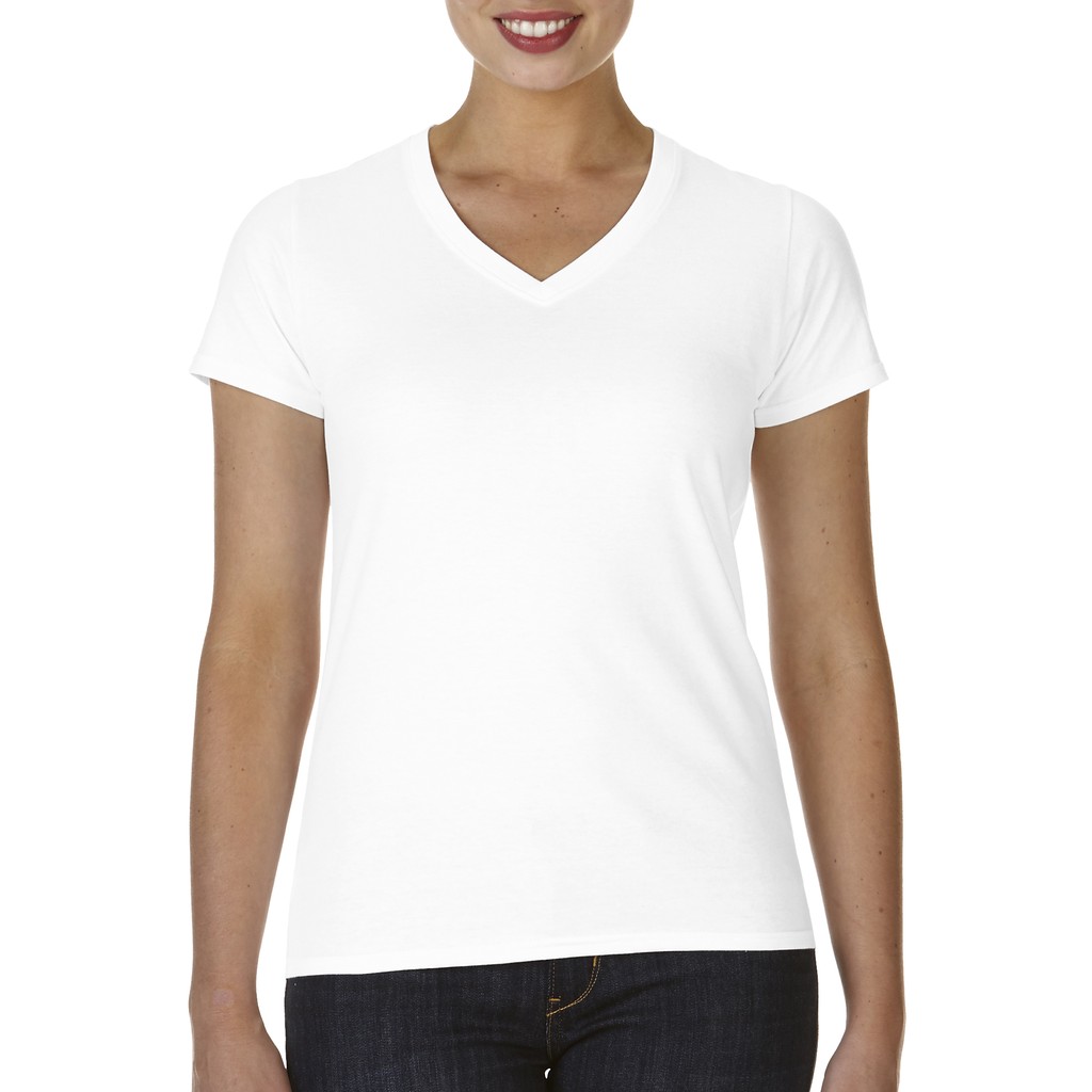 Gildan Softstyle Ladies V Neck T Shirt White