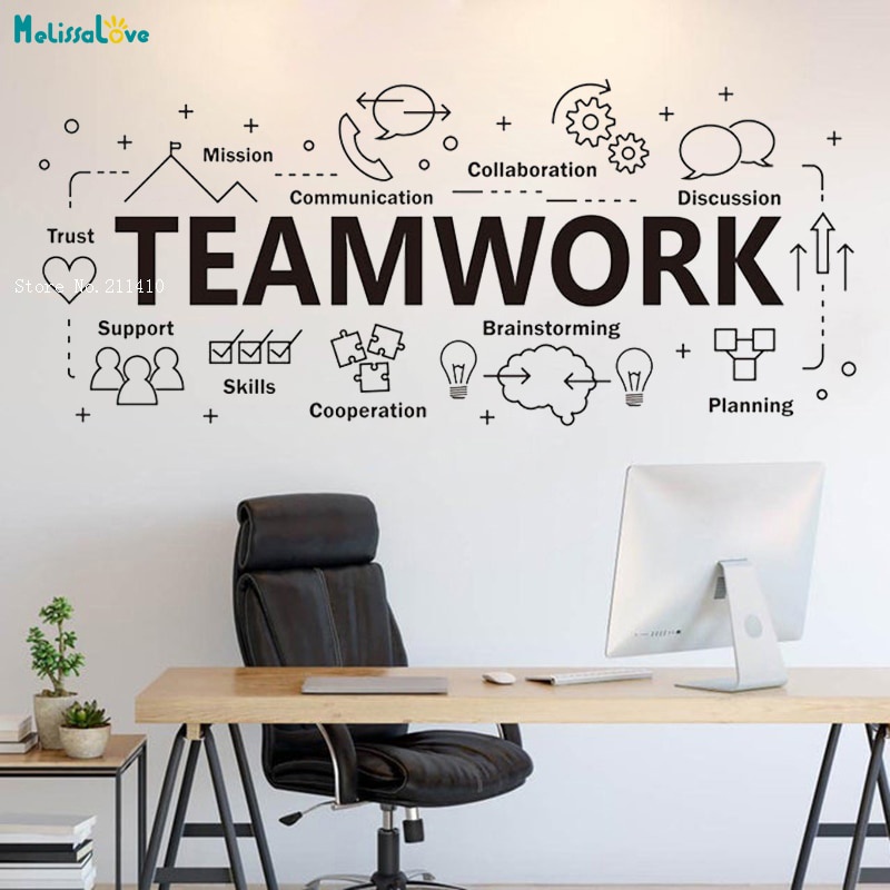 Large Teamwork Word Sign Office Wall Decals Cooperation Plan ...