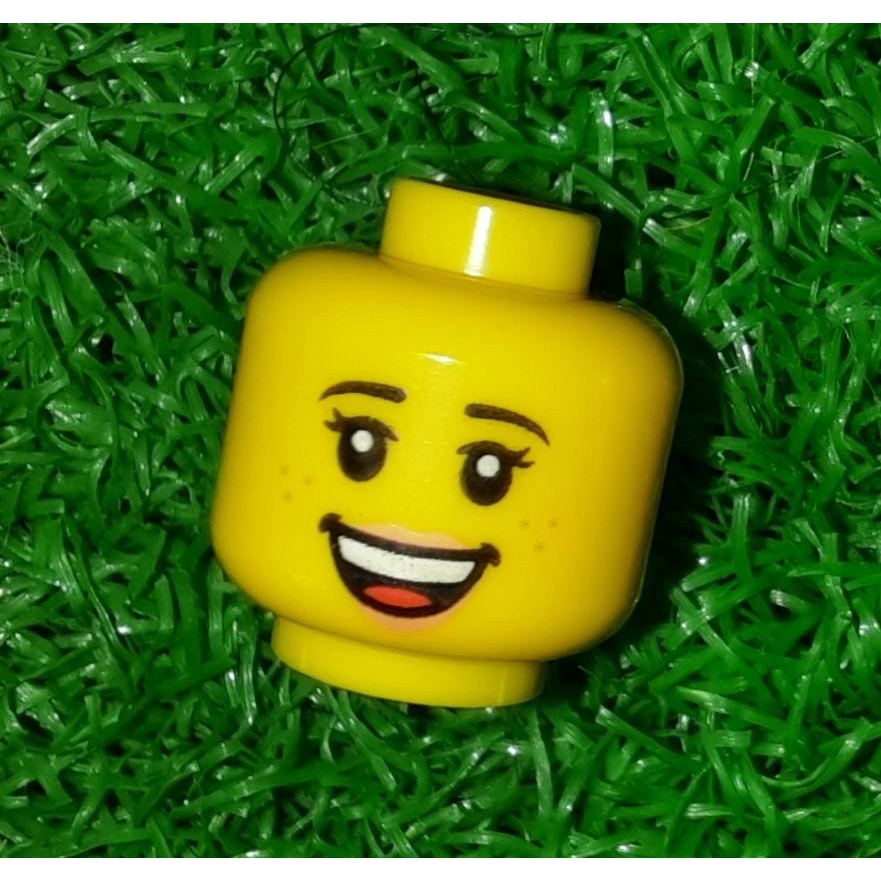 Lego Minifigure Head Dual Sided Female Peach Lips Open Smile With Teeth Sleeping Pattern 5385