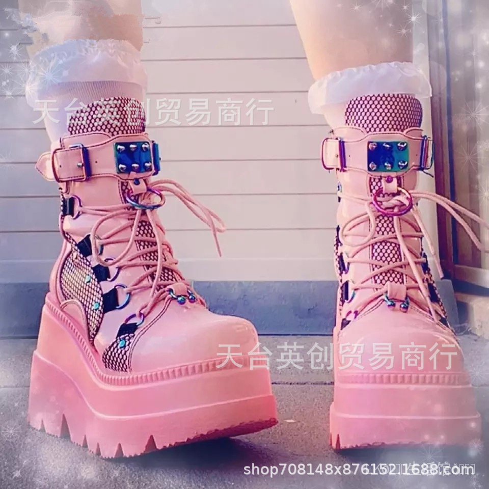 Gothic long thick-soled leather boots yv51308