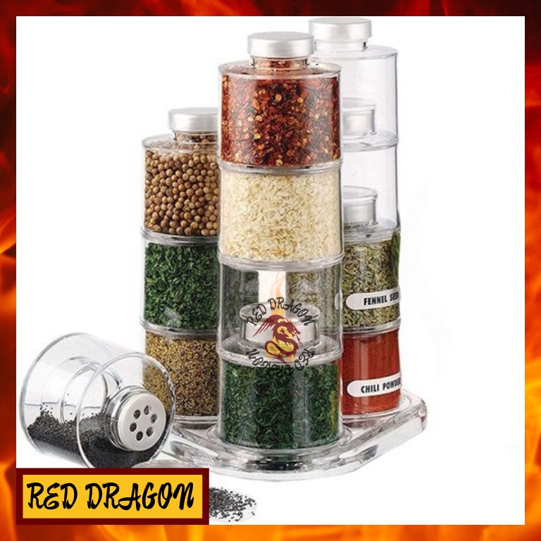 6pcs Spice Tower Glass Jar Rack Set Salt & Pepper Herb Spice Bottles ...