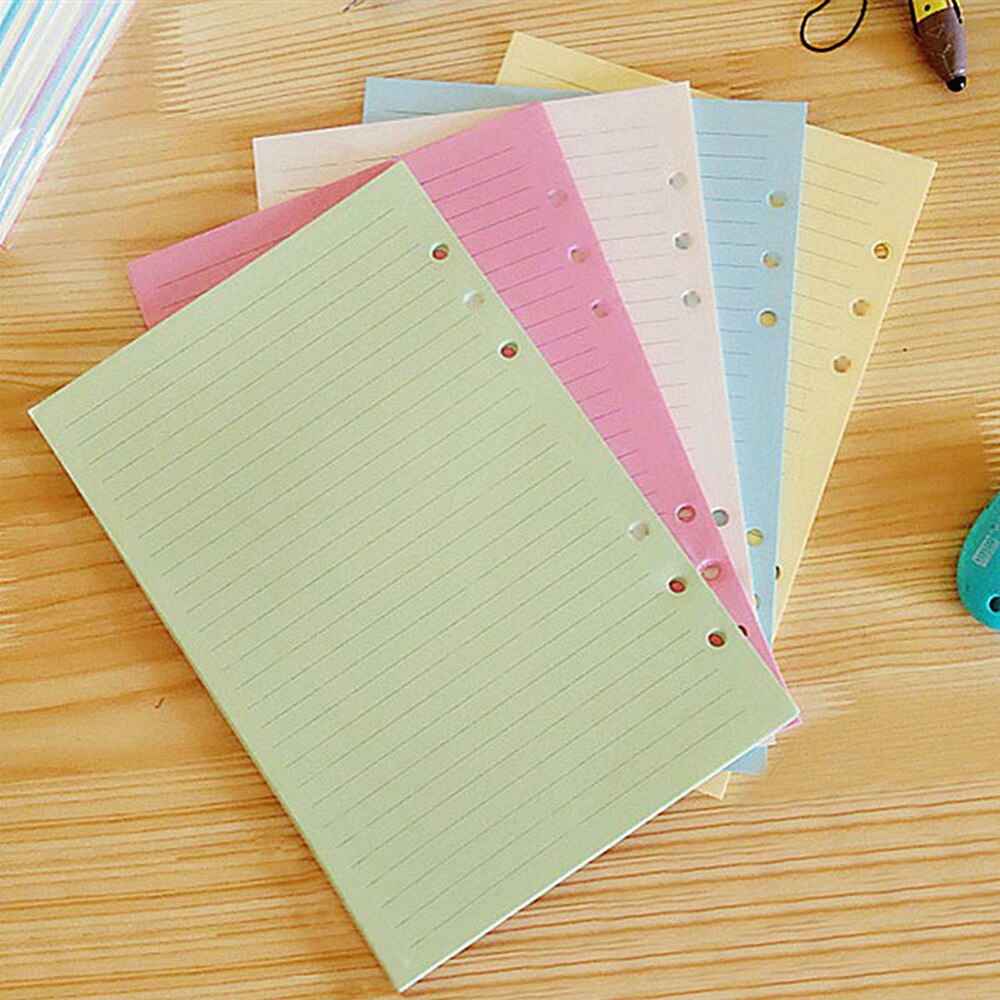 Colorful A5/A6 Loose Leaf Notebook Inner Pages 6 Holes Blank/Line