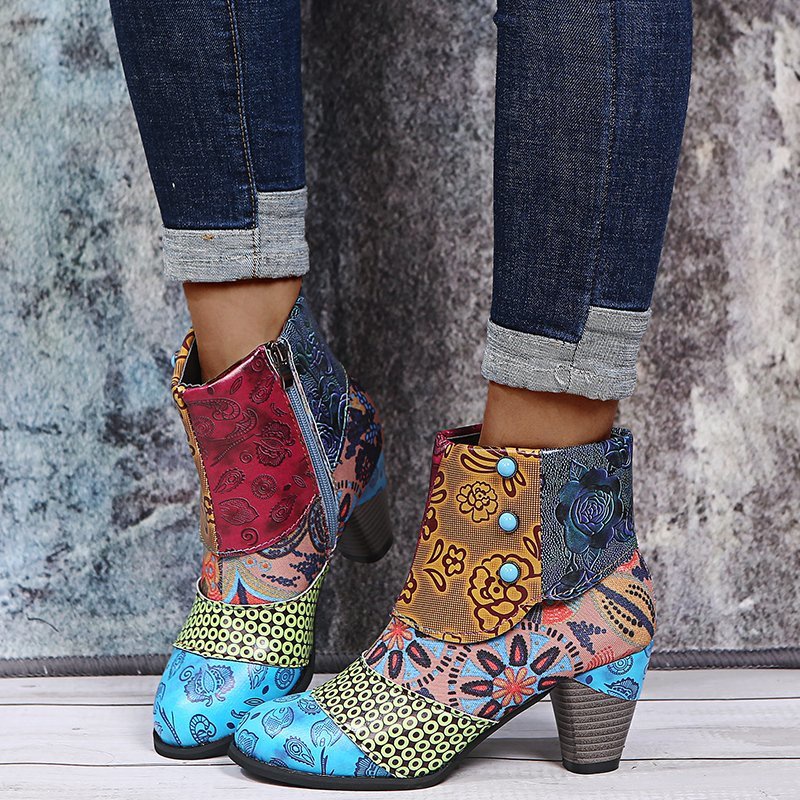Women's high heel boots stylish retro stitching pointy Doc Martens ...