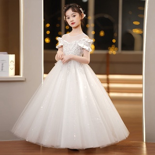 Princess dress girls wedding dress fluffy girl one-shoulder long dress  children host piano costume flower girl dress