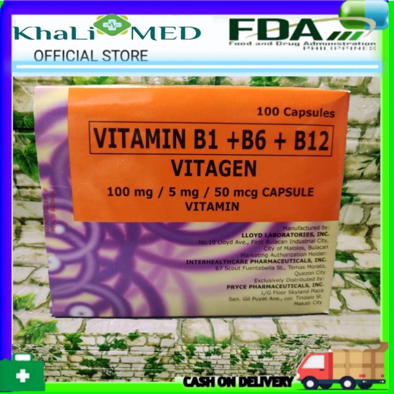 VITAGEN VITAMIN B1 + B6 + B12 100mg / 5mg / 50mcg 100 Capsules Shopee